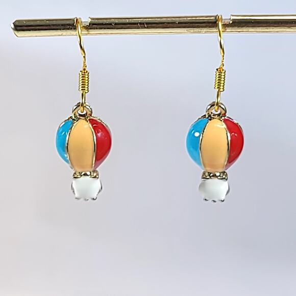 Hot Air Balloon Earrings, Colorful Enamel Dangle Earrings, Fun Travel Jewelry - Picture 5 of 10